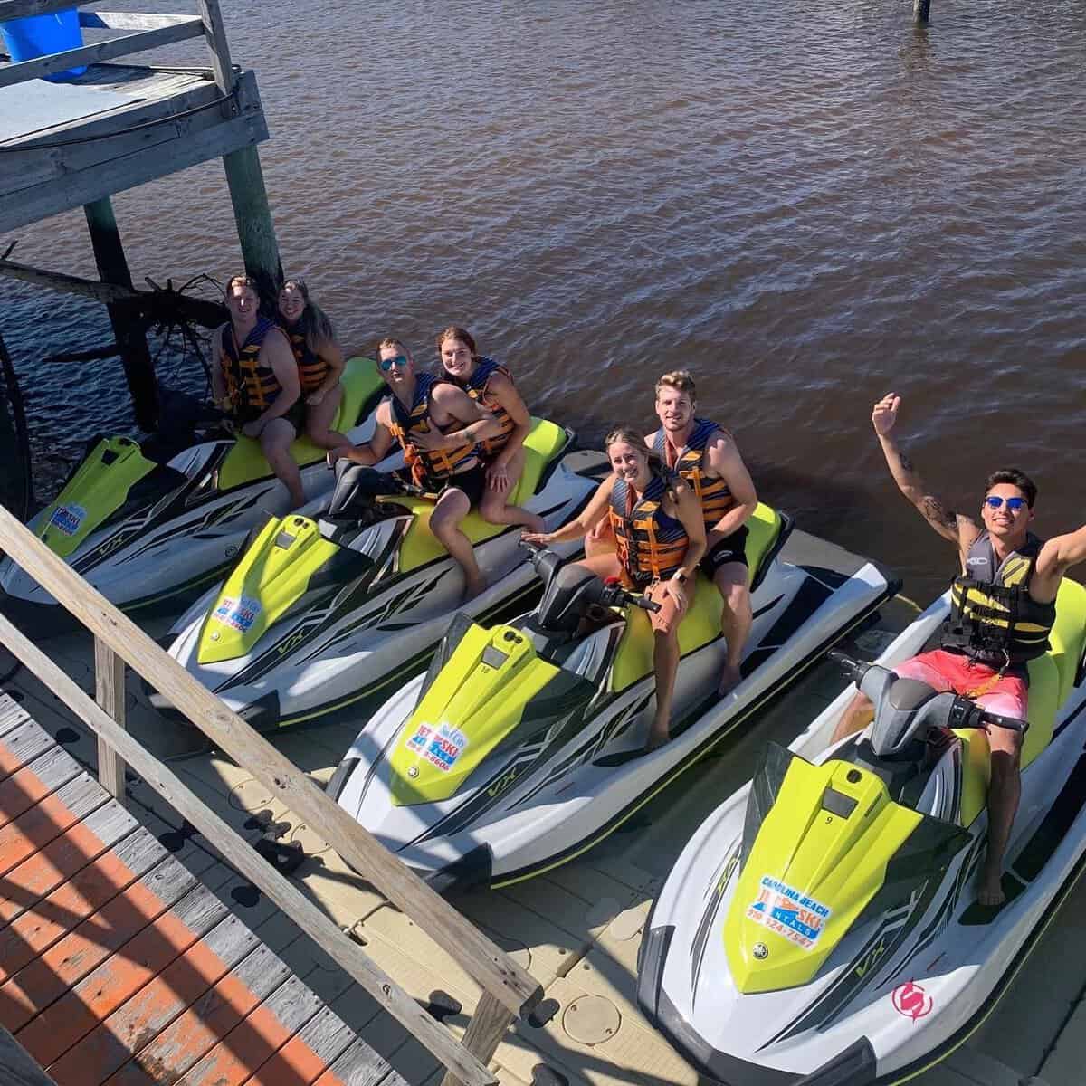 Group of friends enjoy jet skiing in and around Carolina Beach, NC