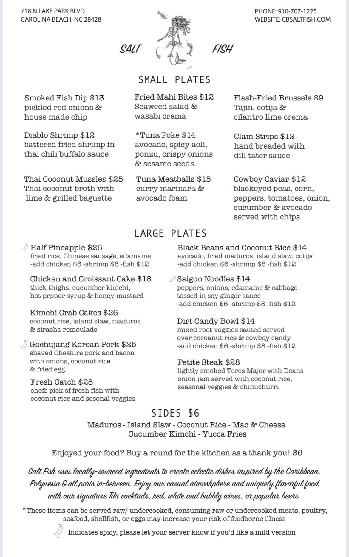 Salt Fish Restaurant and Tiki Bar Menu